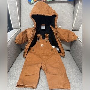 Carhartt 6 Months Canvas Brown Bib Overalls and Jacket Coat